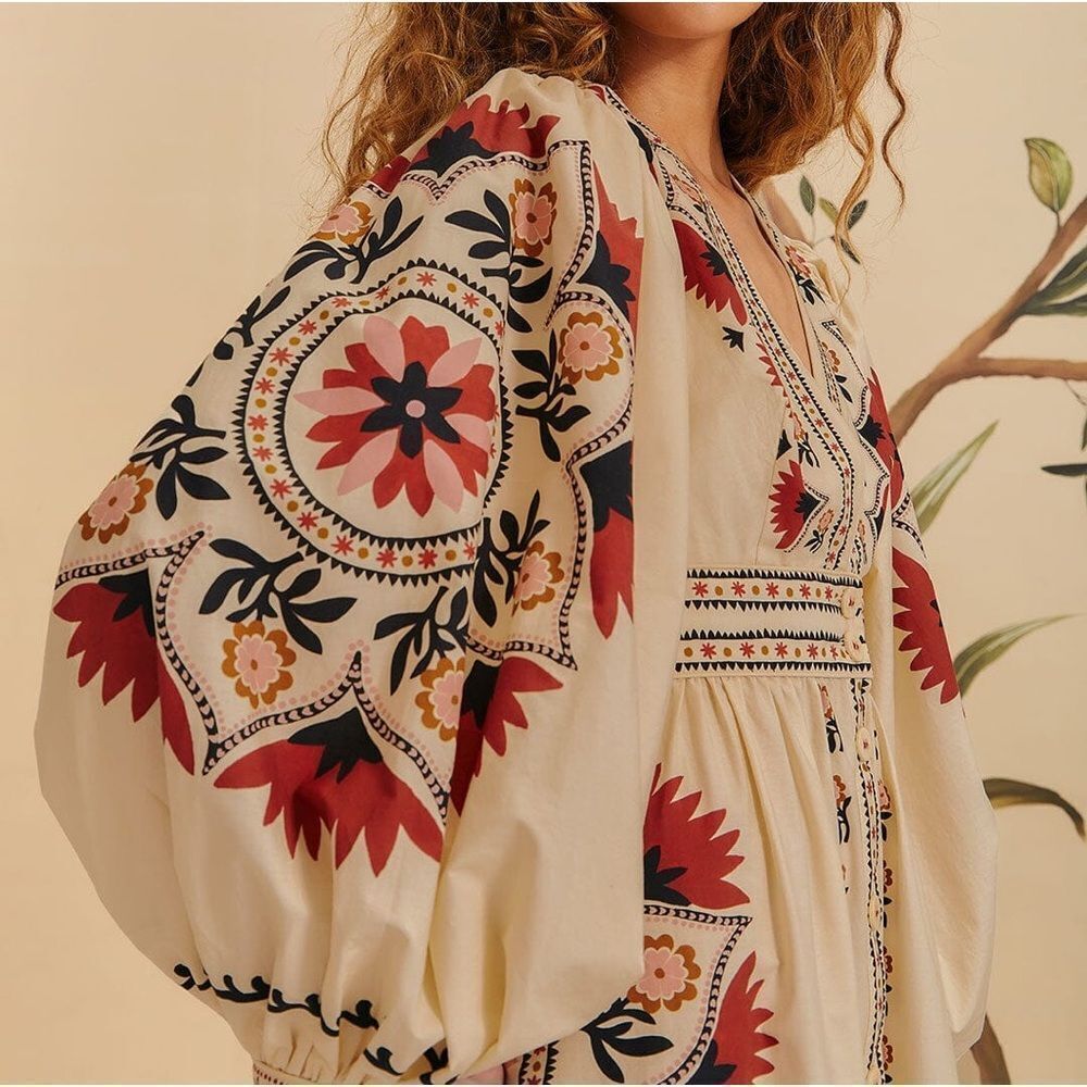 Farm Rio Cream Cashew Mandala Maxi Dress New - Picture 4 of 7